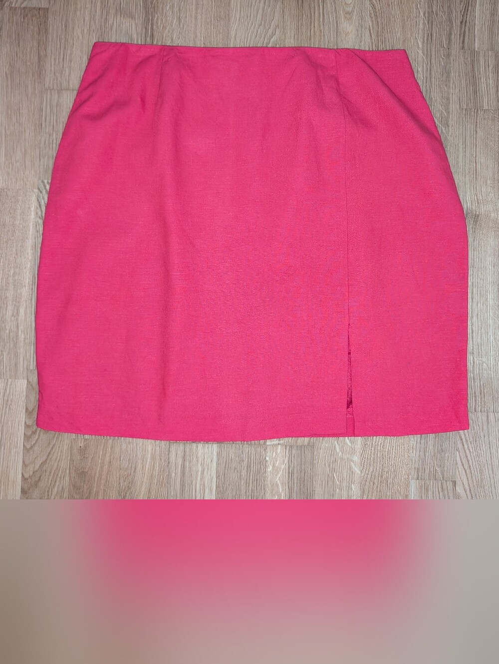 Vintage Red Linen/Silk Blend Mini Skirt With Front Slit